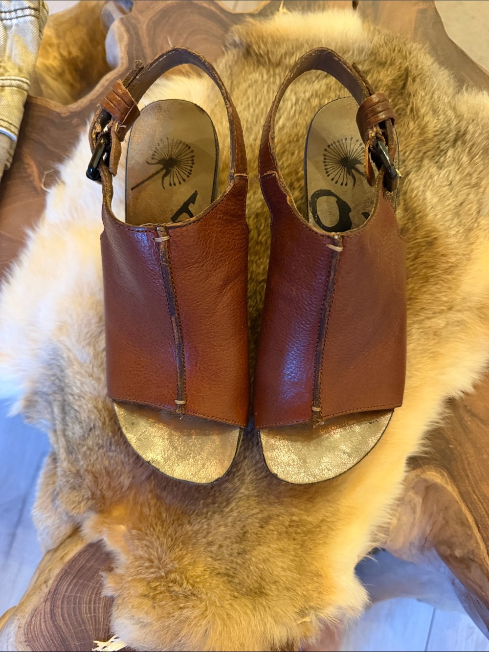 OTBT Brown Leather Open-Toe Slingback Sandals